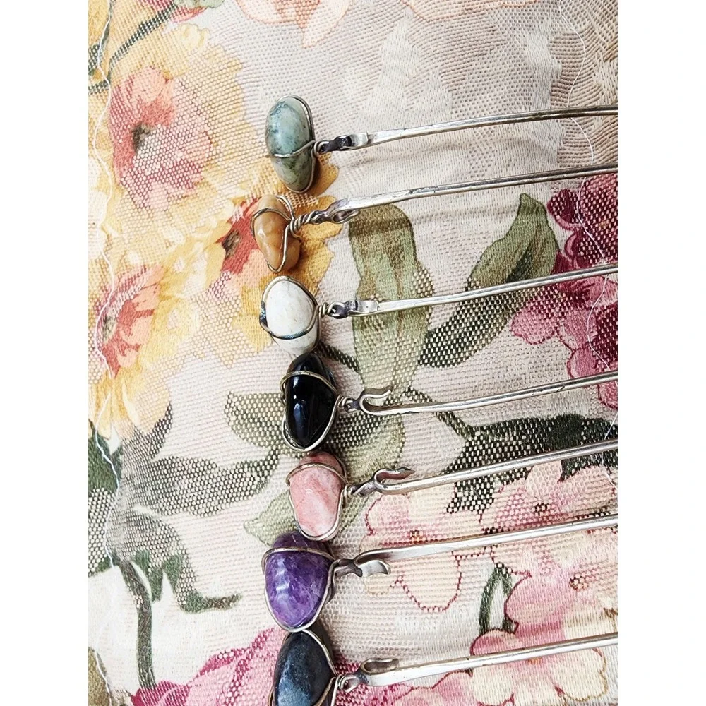 Vintage Lot Of 12 Stone Small‎ Cocktail Picks Poker Metal Bohemian Nature